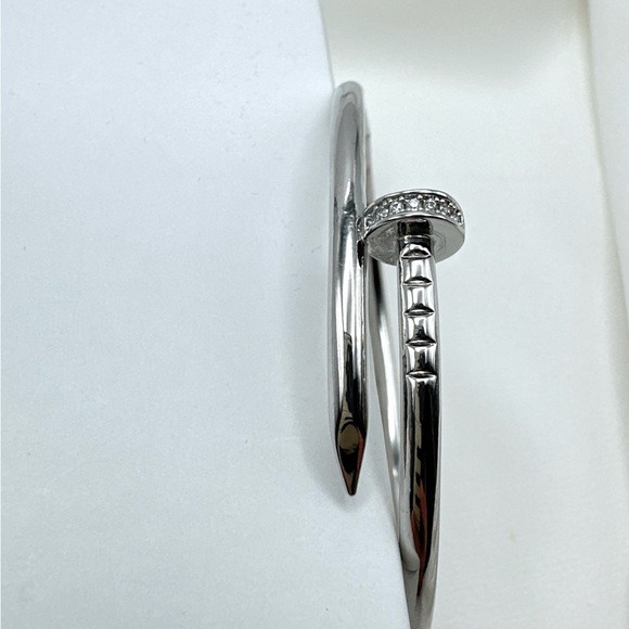 Nail Zirconia Bracelet Silver Love Bangle Cuff Stainless Steel Non-Tarnish - Picture 7 of 13